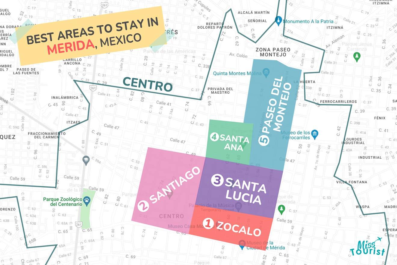 Map of best places to stay Merida